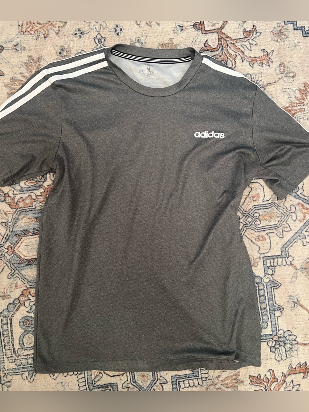 adidas Black Short-Sleeve Performance Tee with White Shoulder Stripes